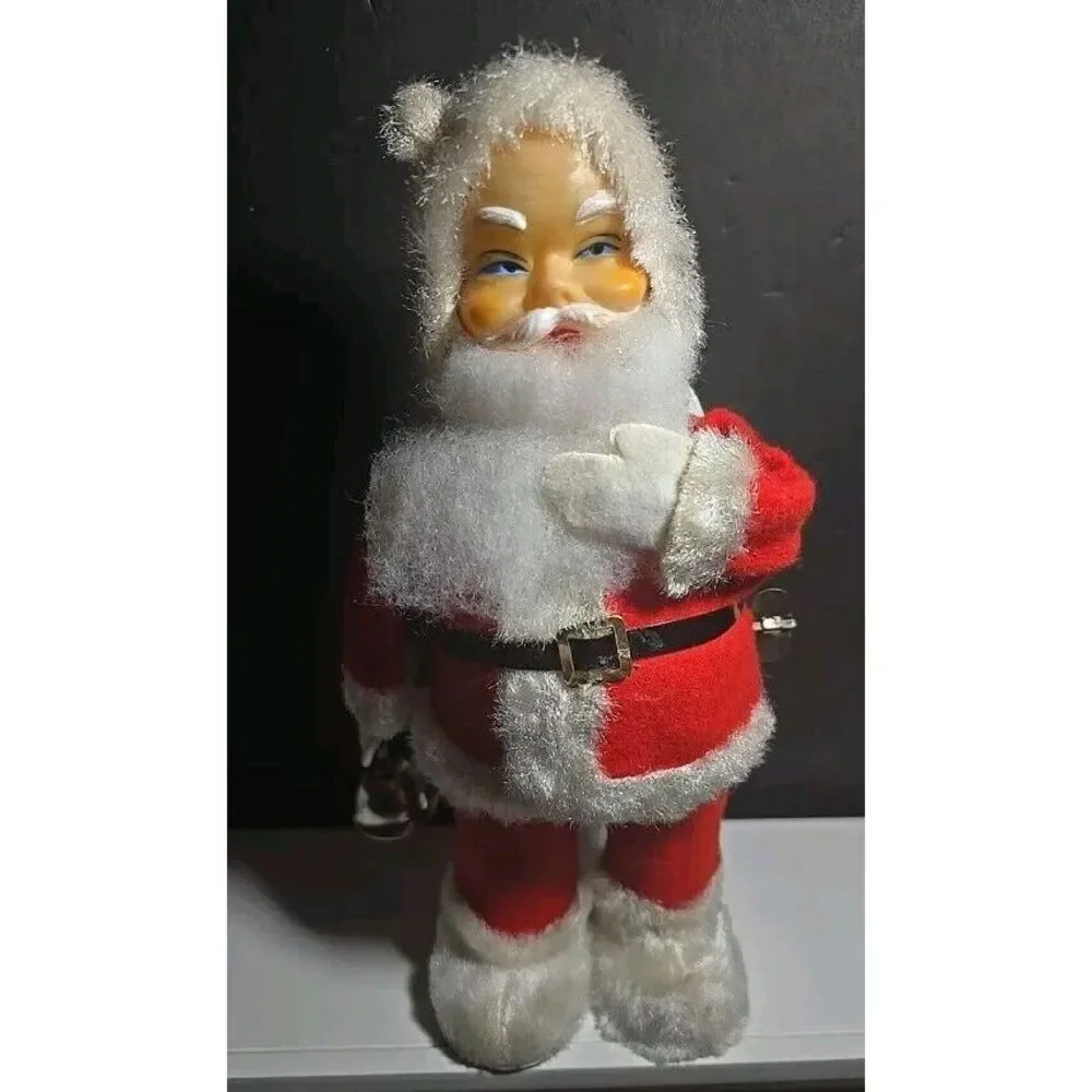 Vintage Santa Claus Christmas Rings Bell Wind Up Mechanical Works Sack Japan 10